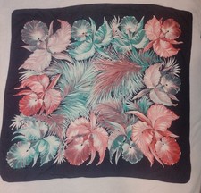 Vintage Hand Rolled Floral Botanical Print Silk Scarf 31 2/8" By 33" Unbranded