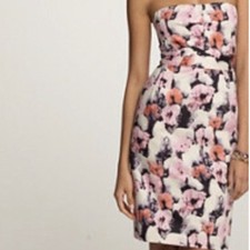 🌸 J. Crew Cream Strapless Dress • Bold Pink & Orange Flowers • Size 6