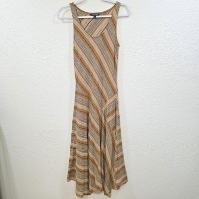LAUREN RALPH LAUREN S Desert Stripe Flare Dress Handkerchief Hem Fitted  Western | eBay