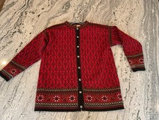 DALE OF NORWAY Multi Fair Isle Knitted Sweater Red Wool Nordic Cardigan Size M