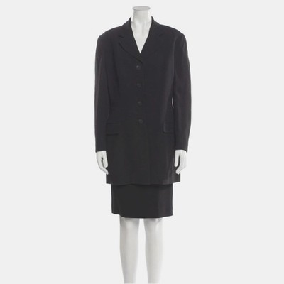 LANVIN Skirt Suit Solid Black US 12 FR 44 Button Jacket Knee-Length Skirt Set
