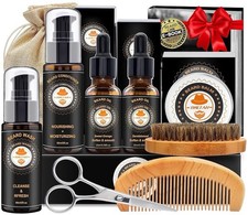 Beard Grooming Kit   Wash, Oil, Balm, Comb, Brush  Scissors, Gift for Men  Dad