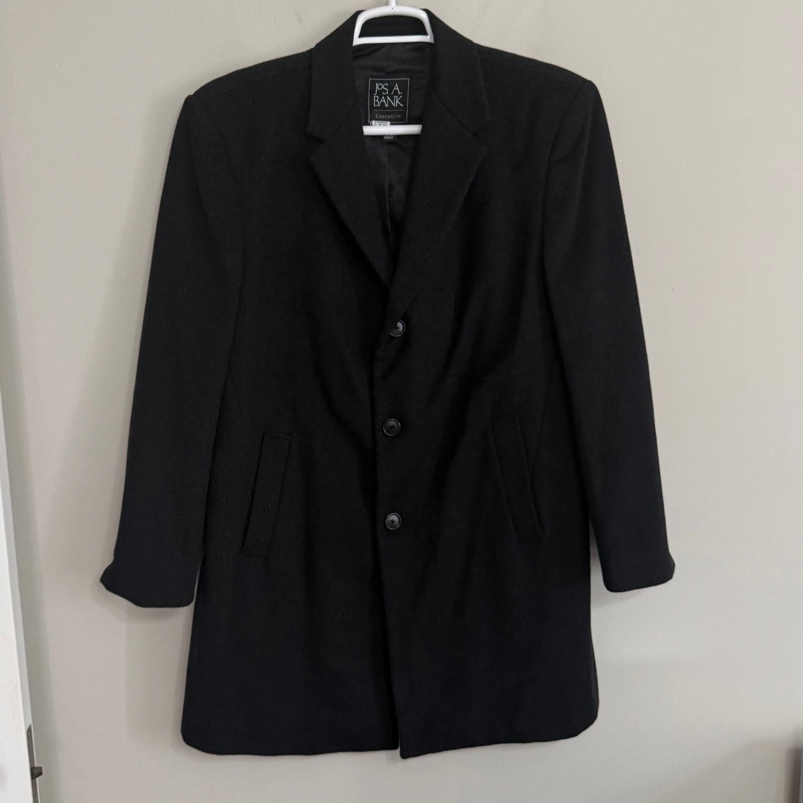 Jos A Bank Mens 42S Black Executive Wool Blend Overcoat image 2