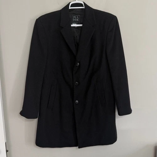 Jos A Bank Mens 42S Black Executive Wool Blend Overcoat image 2