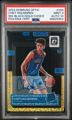 2022 Optic Chet Holmgren Rookie Black Gold Prizm Auto 7/8 PSA 9 10 Jersey # 1/1