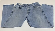 Wrangler Mens Rugged Wear Blue Denim Jeans 38x30 Distressed Stained Worn Grunge