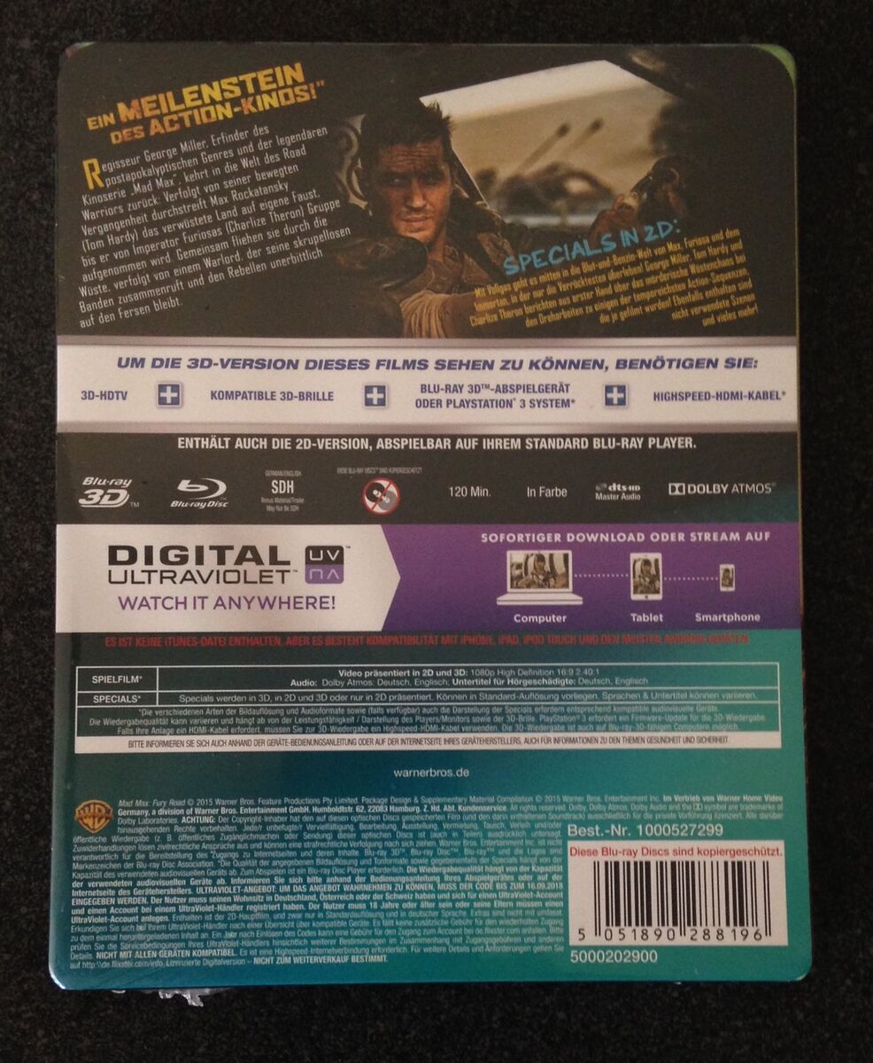 Mad Max FURY ROAD 3D Blu-Ray SteelBook Germany Exclusive 2 Disc Set New OOP  Rare