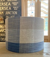 MADE TO ORDER LAMPSHADE IAN MANKIN OBAN CHECK BLUE & NEUTRAL TONES VISCOSE LINEN