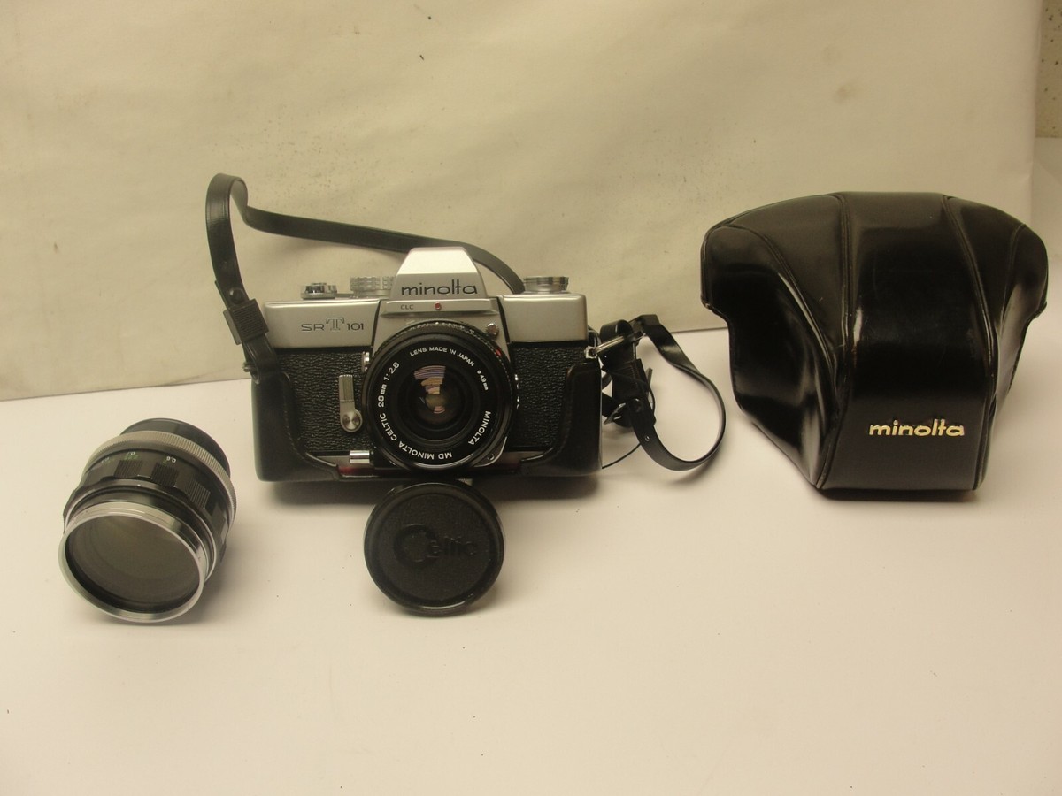 Minolta SRT 101 Chrome 35mm SLR Film Camera 2 Minolta Lens Rokker 