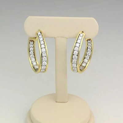 14K Yellow Gold Plated 2Ct Round Cut Lab Created Diamond Women's Hoop Earrings