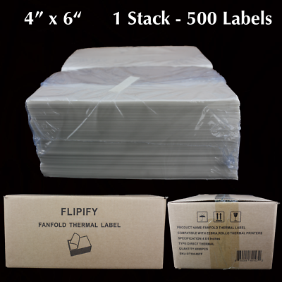 500 4x6 Fanfold Direct Thermal Shipping Labels for Zebra & Rollo