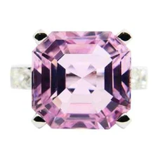 10.75 CT Asscher Cut Pink Kunzite & Round White CZ Cocktail Ring In 935 Silver