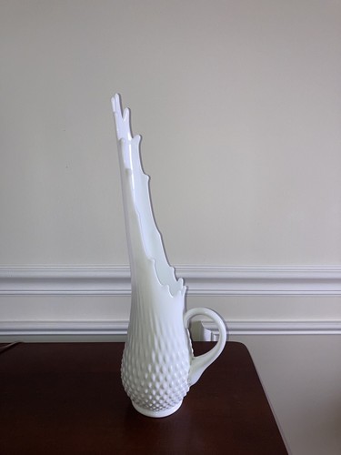 Fenton Hobnail Milk glass HUGE 19 inch Swung Stretch Pitcher Vase Vintage - Picture 3 of 7