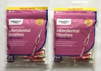 2 Value Pack Equate Interdental Brushes for Moderate Spaces, 20 Ct each New Look