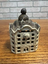 Vintage AC Williams Domed Building Cast Iron Still Bank 3" Tall White Paint