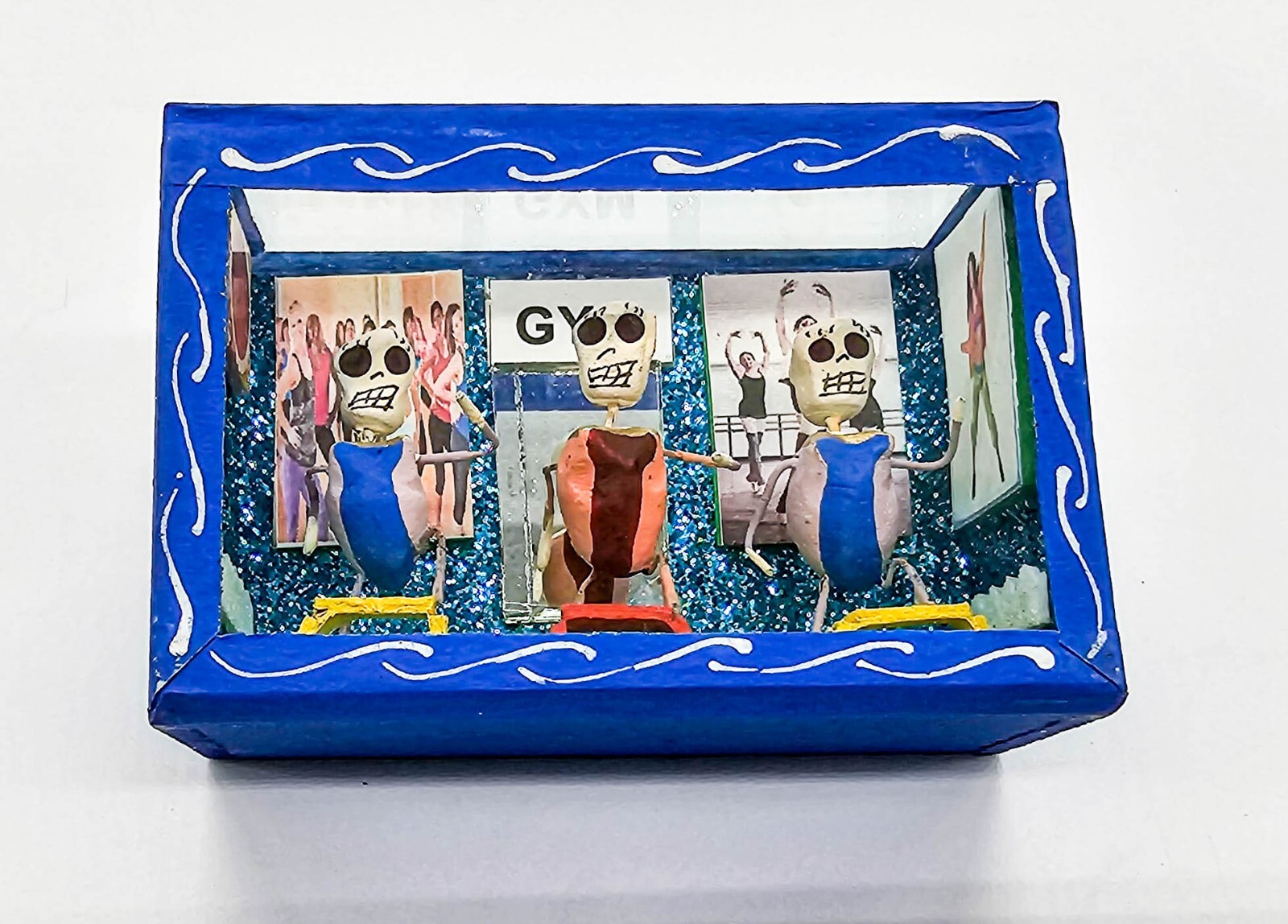 Gym WorkOut Mexican Day of the Dead Shadow Box Diorama Folk Art Brand