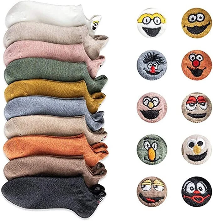 Moda Calcetines Divertidos al Tobillo Dibujos Animados Bordados Expresión Mujeres Algodón Calcetines EE. UU. Foto 2 de 4