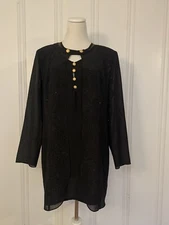 Vintage Night Studio New York Dress Size 12 Black Gold Button Detail 90s 