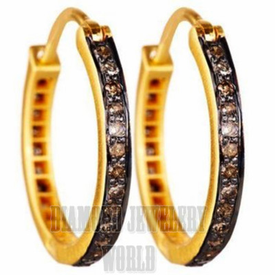 1.45ctw Genuine Old Mine Rose Cut Diamond Silver Victorian Hoops Earring Jewelry