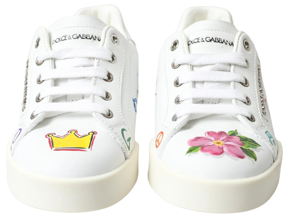 DOLCE GABBANA Shoes Kids White Leather Classic Sneakers EU27