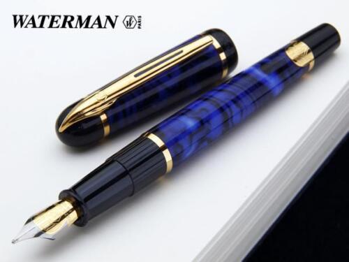 Waterman Phileas Fountain Pen Blue Marble & Gold Trim Medium Pt In Box * - Picture 2 of 2