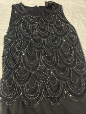 J Kara Women's Sleeveless Scallop Long Beaded Dress Black 10 Petite