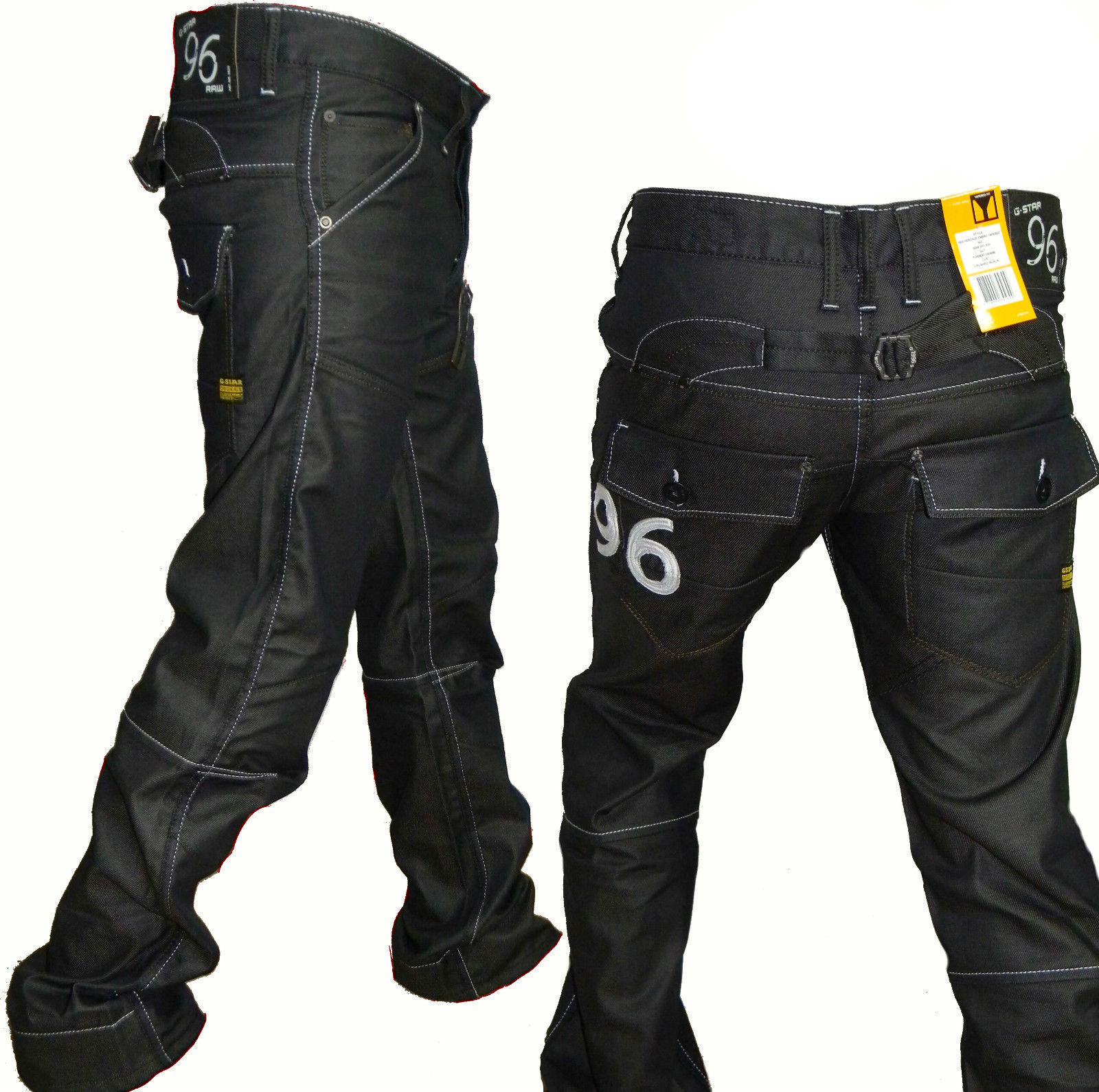 Pantalones de mezclilla cónicos G Raw 96 Black Heritage Embro con botones