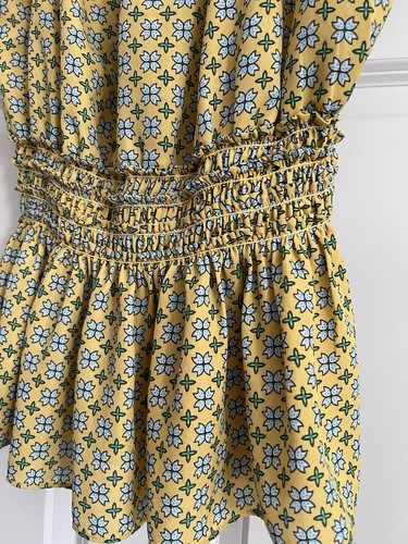 Max Studio Bohemian Smocked Ruched Short Sleeve Yellow Floral Print Size S - Picture 3 of 9