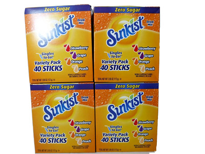 (4) Sunkist Singles Variety to Go - 160 Total - Orange Strawberry Grape Peach