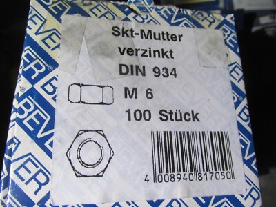 Mutter Packung M6 100Stück verzinkt Sechskant DIN934 H2BReg4..++