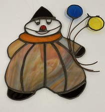 Vintage Stained Glass Clown Sun Catcher Balloons Window Decor