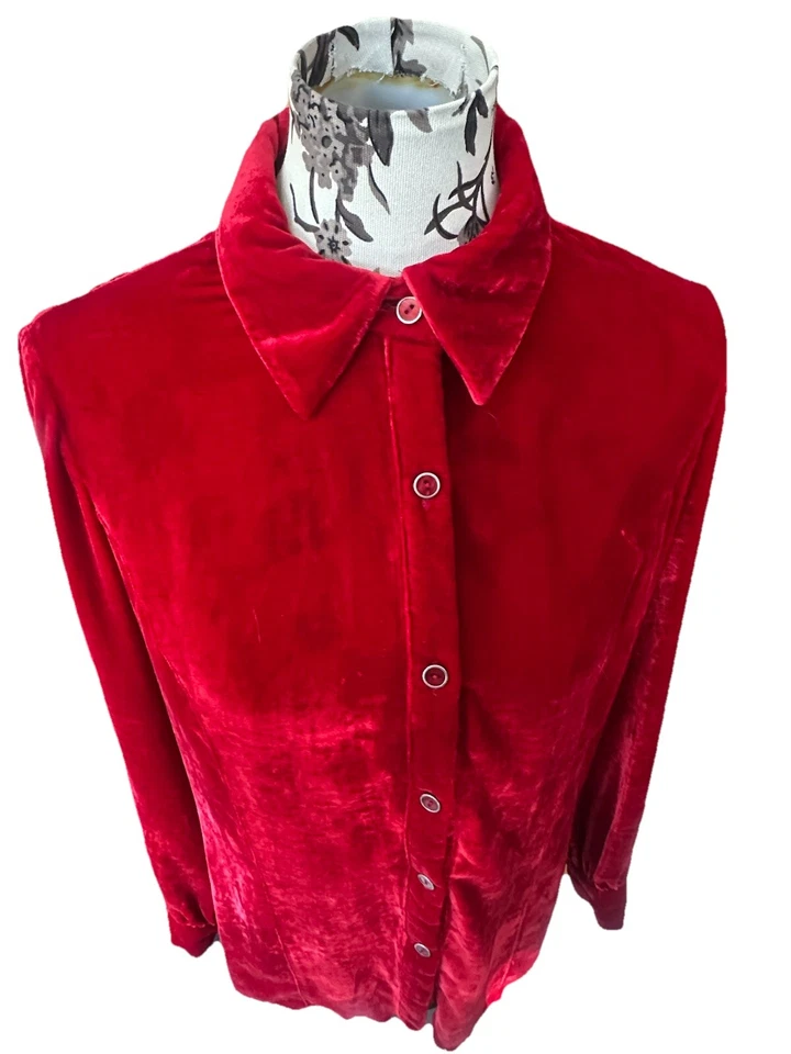 Coldwater Creek красный бархат гофрированный задний верх - романтичный M - Изображение 3 из 4