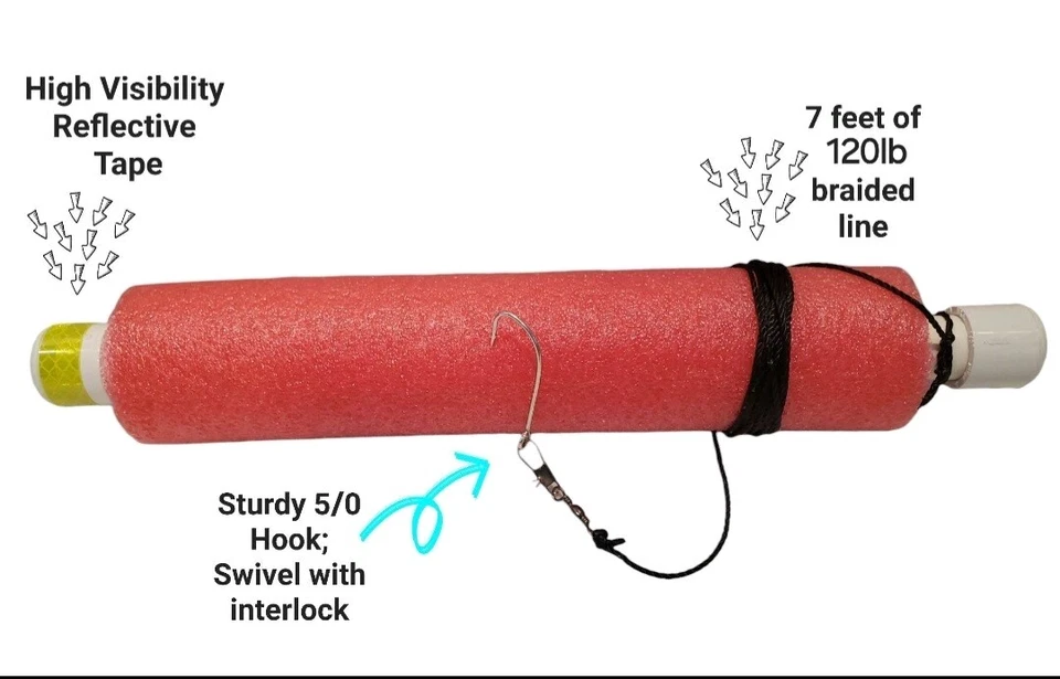 Jarros de macarrão de pesca Cajun Catfish BRANCO, ponderado, lote de 6 fita Hi Vis - Imagem 3 de 4