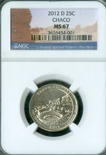 2012 D CHACO PARKS QUARTER NGC MS67 PQ 2ND FINEST REGISTRYS *