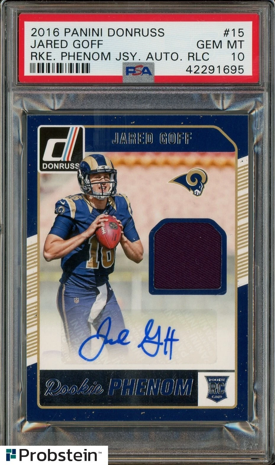 Jared Goff Panini Donruss Rookie Phenom Jersey Autograph Relics #15 Base