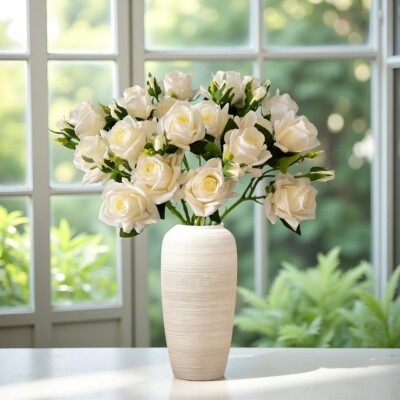 10pcs Artificial 3-Head Roses   Each Stem Features 2 Full Blooms and 1 Bud.Gift