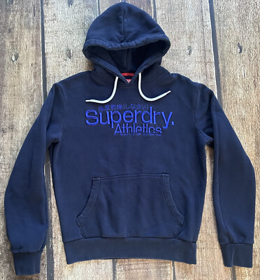 SUPERDRY ATHLETICS PULLOVER HOODIE BLUE MENS SIZE LARGE EXCELLENT CONDITION