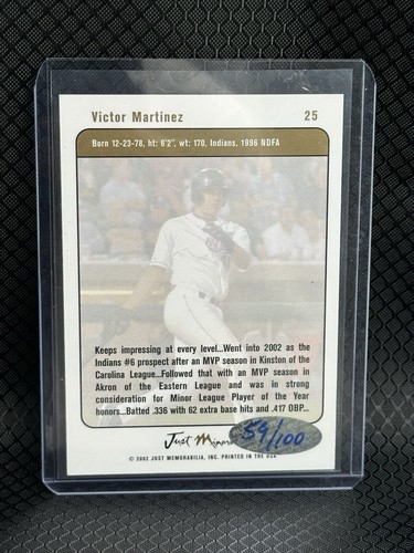 2002 Just Memorabilia Victor Martinez Justifiable #25 59/100 Autograph Signed RC - Picture 4 of 4