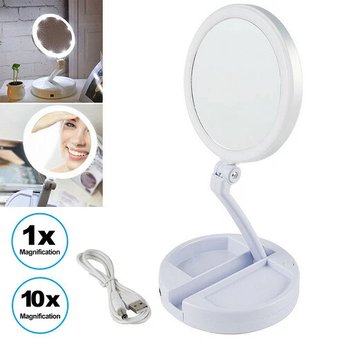 Specchio Per il Trucco Girevole Bifacciale Luce LED Ingrandimento 10X - Immagine 2 di 3