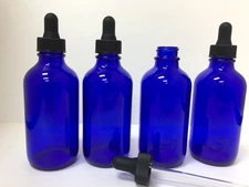 4oz Cobalt Blue Glass Bottles with Glass Eye Dropper New ! - 4 Pack