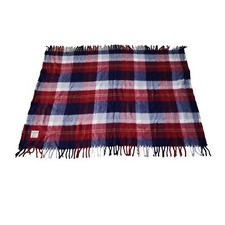 Vtg Faribo Acrylic Lap Throw Blanket Afghan Plaid Fringe Faribault Made In USA