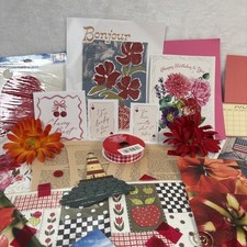 150 Piece Red Junk Journal Scrapbook Supply Kit Set Ephemera Mixed Media