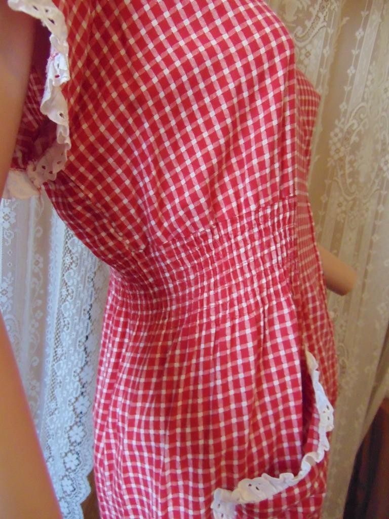 VTG 40s Princess Peggy Red Cotton Gingham House D… - image 6