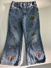 Vintage 90s R.V.T. Girls Denim Jeans Peace Butterfly Flowers Size 5 Hong Kong