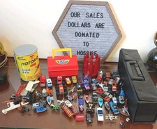 Vintage 80's/90 s MICRO MACHINES Lot Of 55 Machines w/Case, Toolbox Oil Can Cap