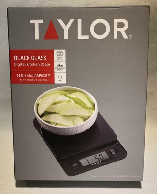 NEW Taylor Black Glass 11 lb Battery Operated Digital Kitchen Scale