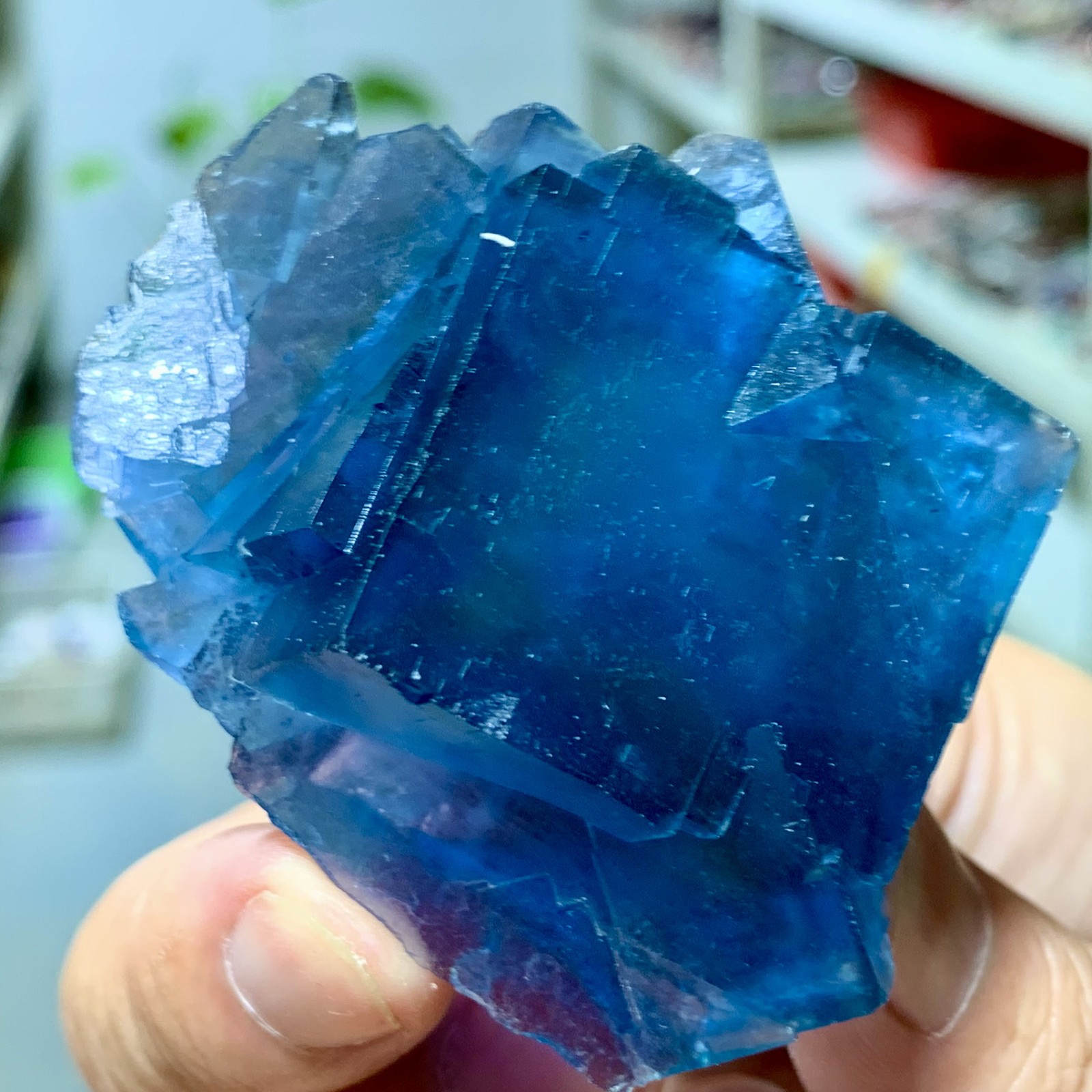 68G Transparent Blue-Green Cubic Fluorite Crystal Specimen from China
