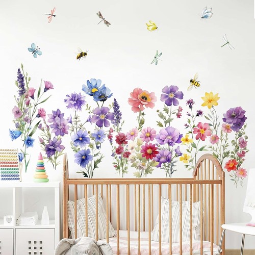 9 Pieces Flowers Wall Decals Flower for Walls Vinyl Color - Picture 5 of 9