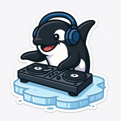 Orca as DJ on the ice sticker 9x9 cm car sticker funny animal decoration