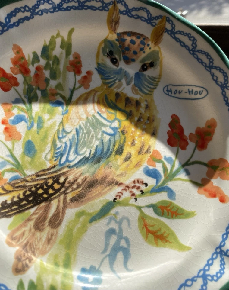 Plato de cerámica Anthropologie Nathalie Lete Art Pottery Owl Hou Hou 10 pulgadas Foto 2 de 4